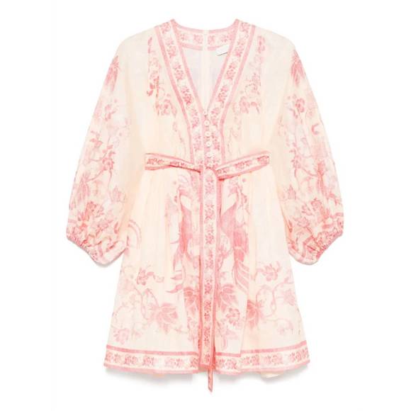 NEW ZIMMERMANN lucky plunge mini dress in cream/pink floral - Picture 5 of 5